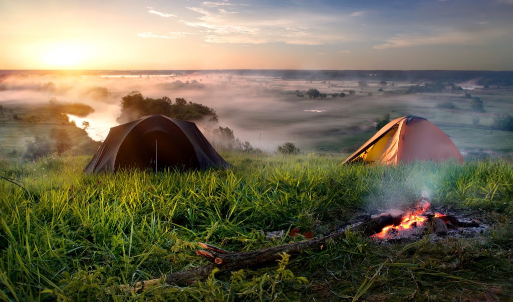 camping at sunset