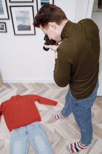 A photograph of taking photo from above the apparel product