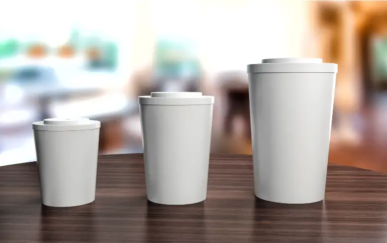 Set of cups in different sizes - providing size guide for each other 