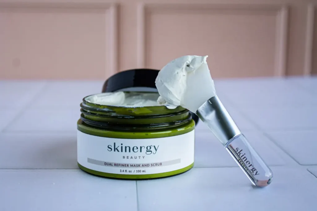 Dual Refiner Mask and Scrub Skinergy Product with a brush