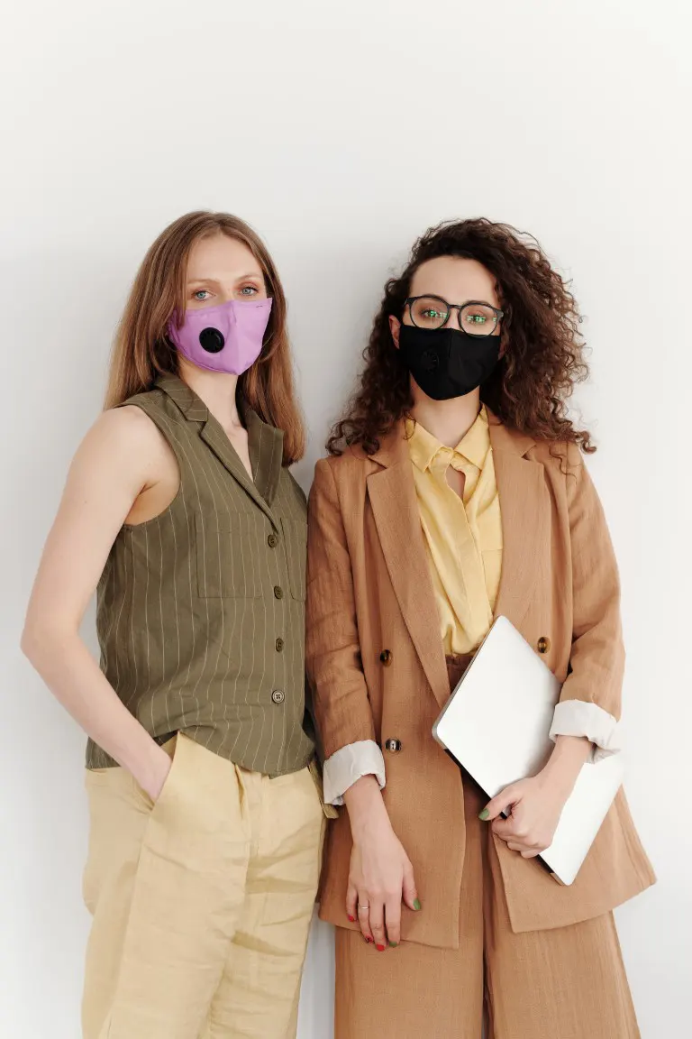 Office wear clothing photograph with masks