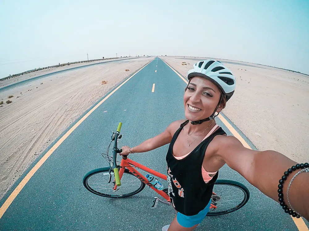 Taking selfie by cyclist