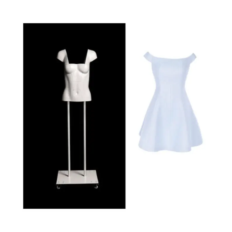 Invisible ghost mannequin for white frock clothing hanging in the air