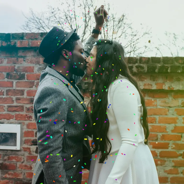 Elopement photograph with confetti