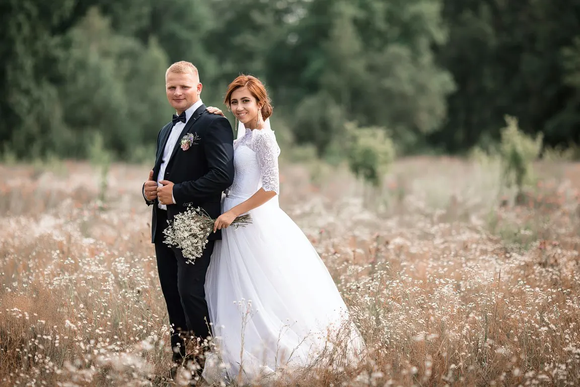 Elopement photo at a wildflower field