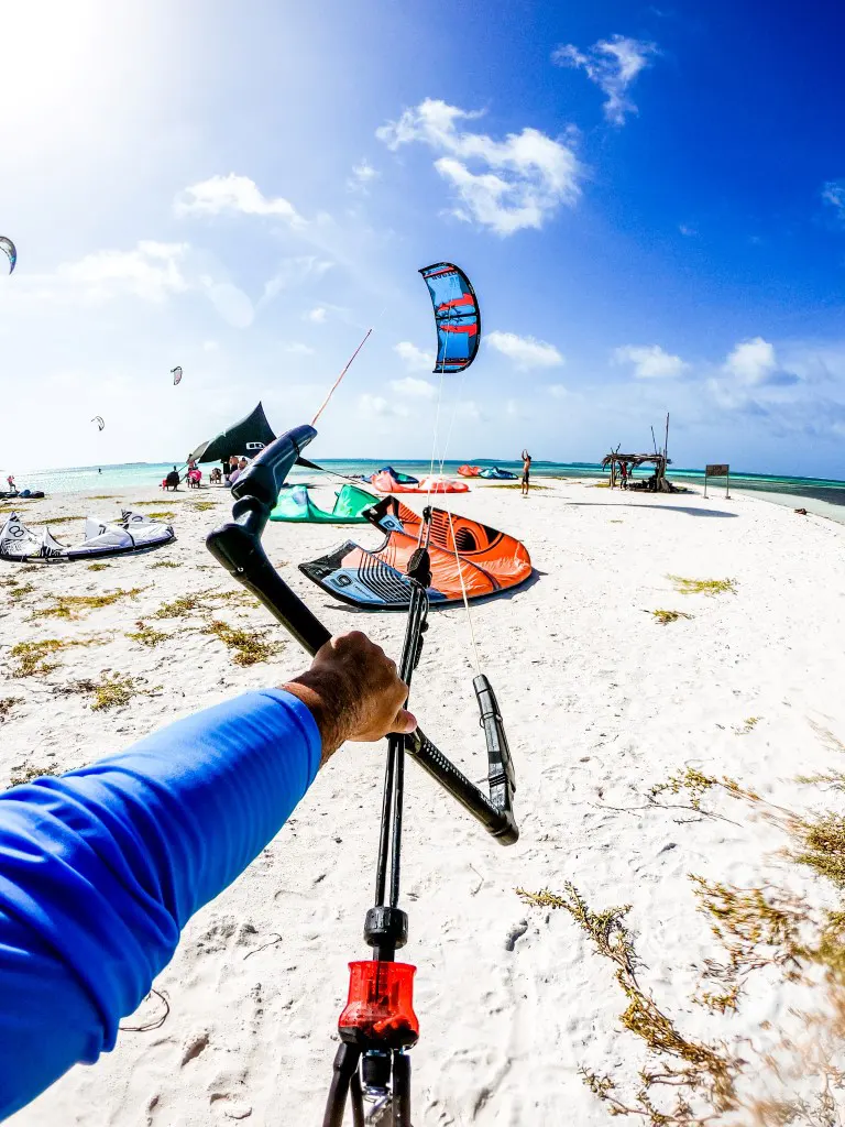A kiteboarding photo before riding on waves