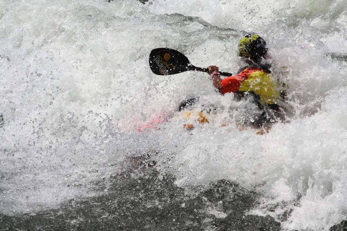 Water splashing moment while kayaking